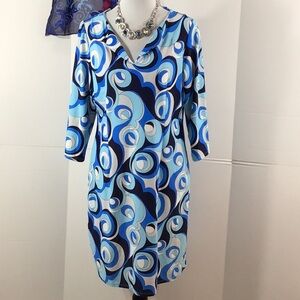 Jude Connally blue swirl shift dress L